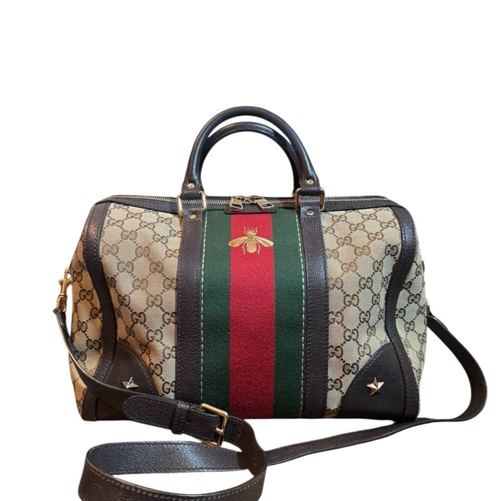Ltd Edition GUCCI Webby Vintage Bee GG Supreme Canvas 2way Medium Boston Bag